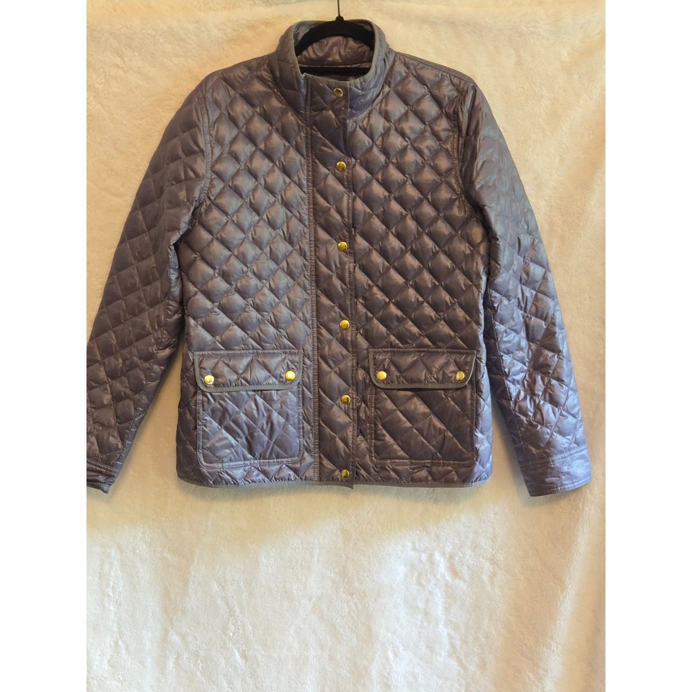 J.Crew Womens Medium Quilted Down Puffer Jacket Gray Snap and Zipper Front